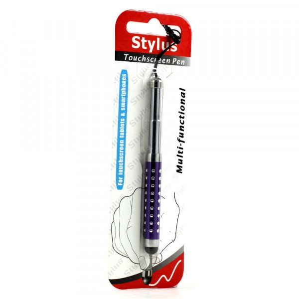 Wholesale Mini Diamond Shrinkable Stylus Touch Pen with Earphone Dust Cap (Purple)